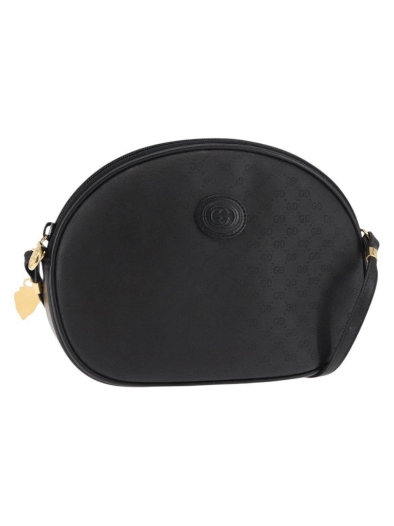 Authentic Gucci Micro Gg Canvas Shoulder Bag Pvc Leather Black